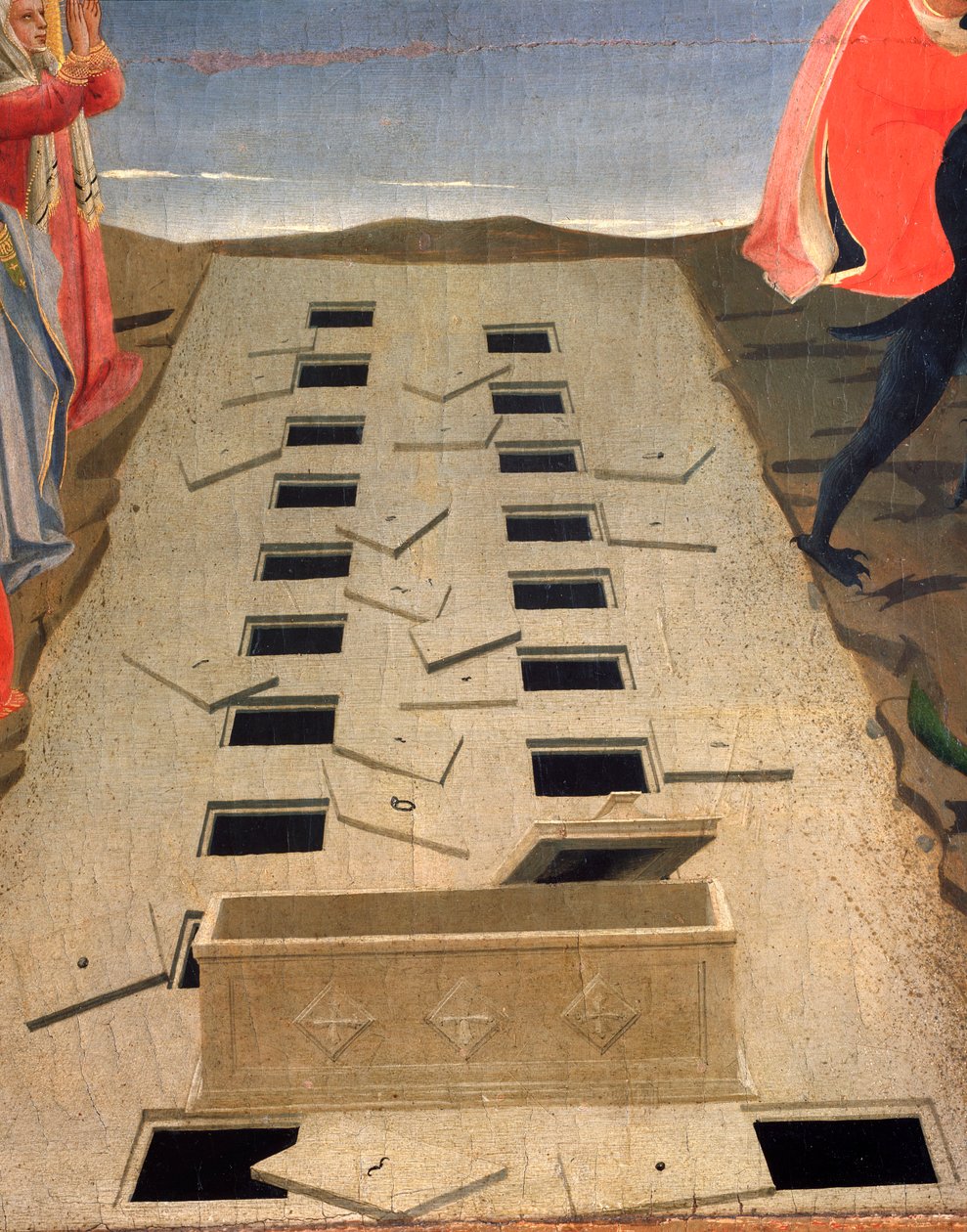 Avoimet haudat, yksityiskohta viimeisestä tuomiosta. (Detrempe puulla tekijältä Fra  Angelico