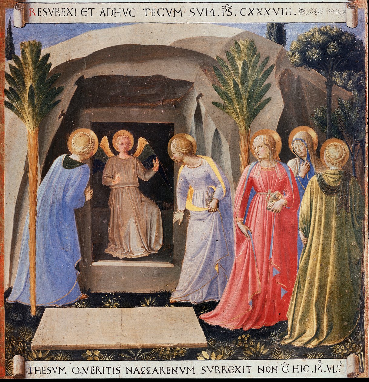 Kolme Mariaa haudalla. Kristuksen elämä, Armadio degli Argenti. (Tempera puulla tekijältä Fra  Angelico
