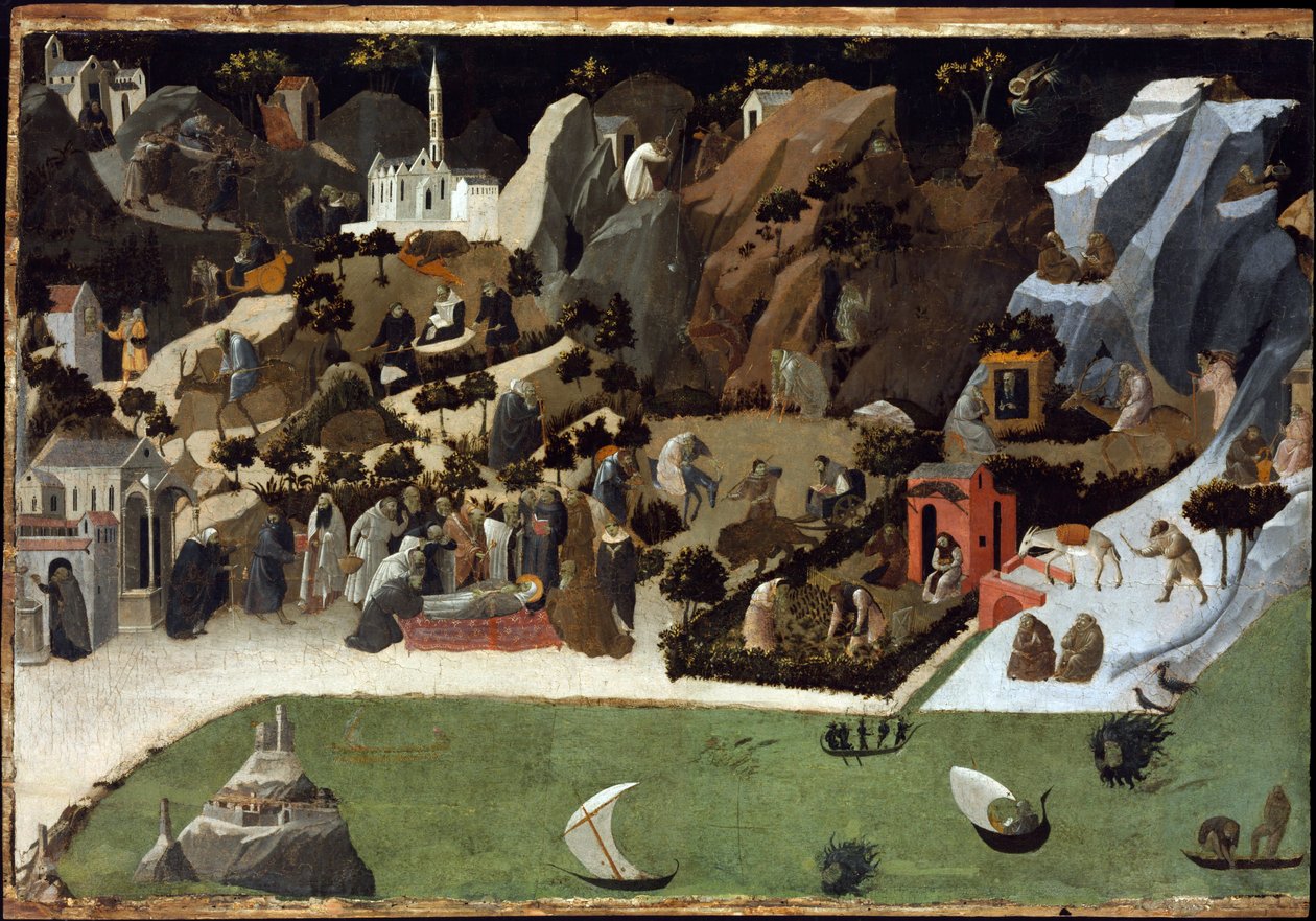 Thebaide - Kohtauksia aavikon isien elämästä (Thebaid) - Fra Giovannin (Guido di Pietro) maalaus, Fra Angelico (1387-1455) - 1420 - Tempera paneelissa - 73,8x1 cm - Taidemuseo, Budapest tekijältä Fra (c.1387 1455) Angelico