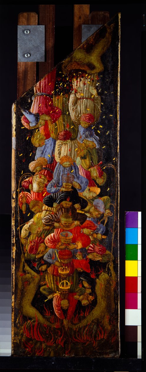 Kaksi paneelia viimeisestä tuomiosta, joissa näytetään taivaaseen nousu ja helvettiin laskeutuminen (paneeli). tekijältä Fra (c.1387 1455) Angelico