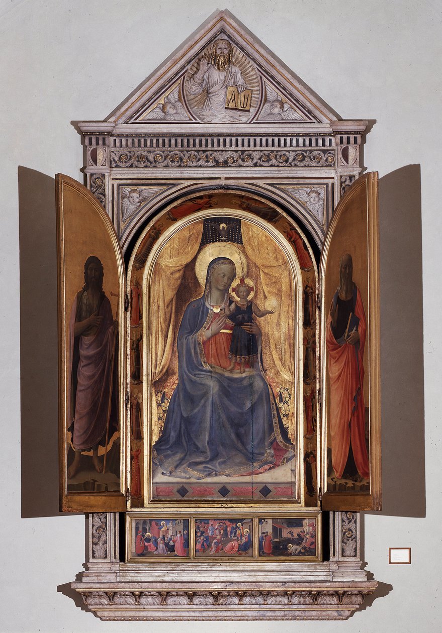 Neitsyt lapsen kanssa. Linaiolin avoin tabernaakkeli (puumaalaus tekijältä Fra  Angelico