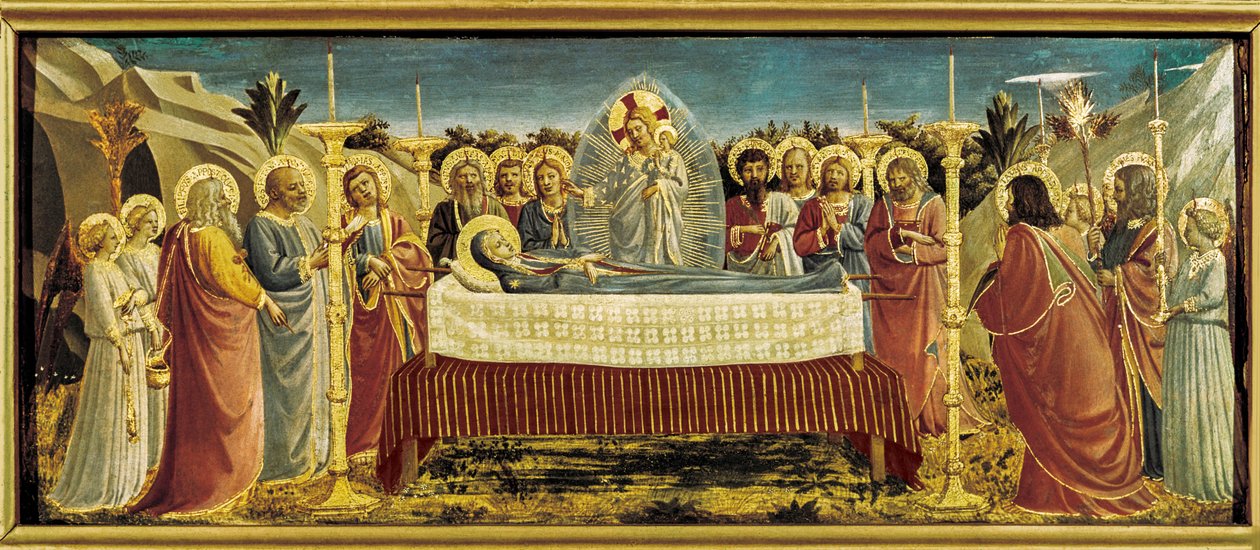 Neitsyt Marian hautajaiset, n.1434-35 (tempera paneelille). tekijältä Fra (c.1400-55) Angelico