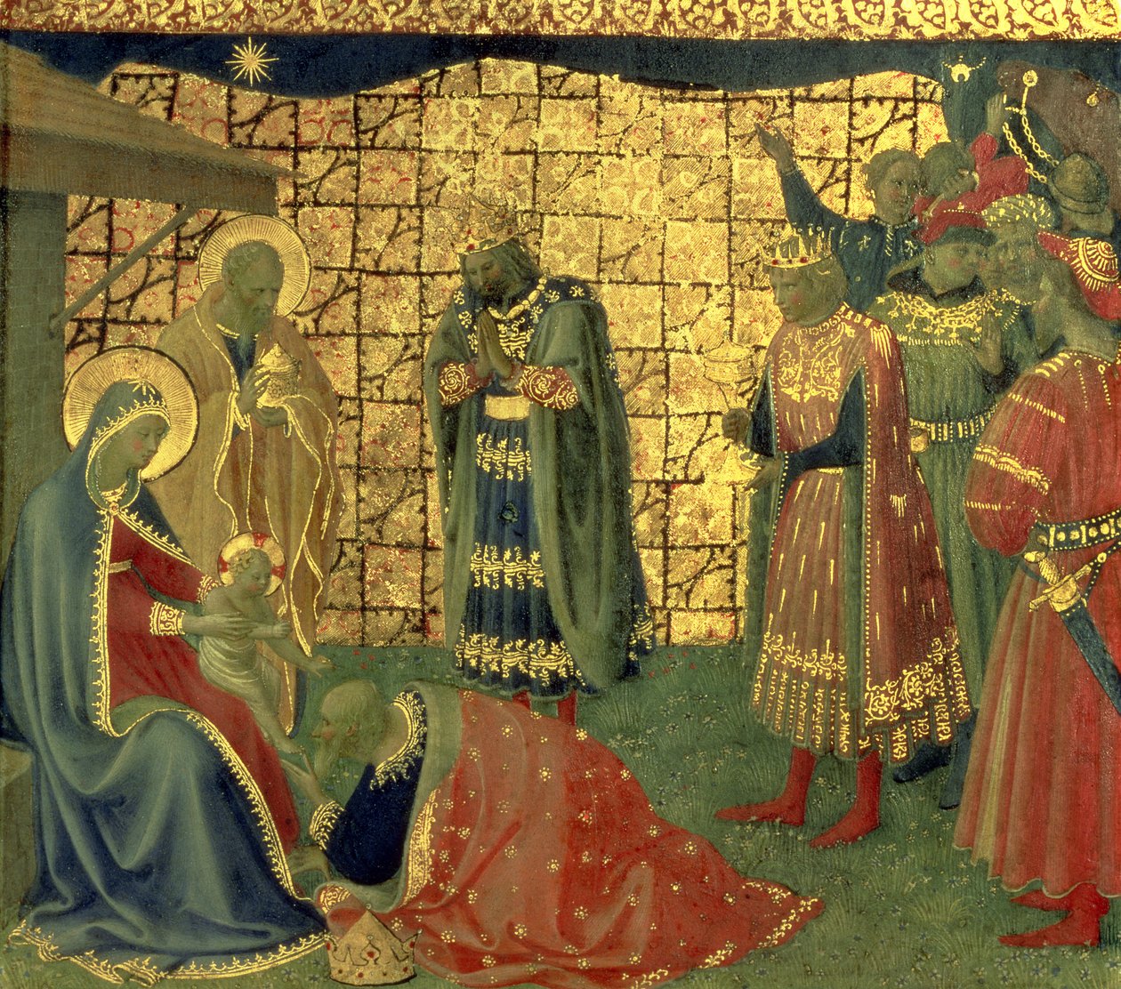 Maagien palvominen, yksityiskohta predella-taulusta, 1434, tempera paneelilla, yksityiskohta 98904:stä. tekijältä Fra Angelico