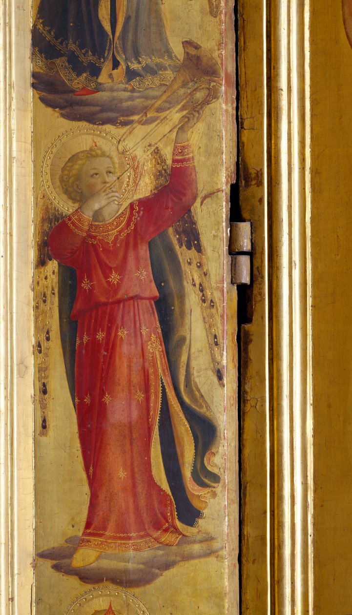 Enkeli soittaa trumpettia, yksityiskohta Linaiuolin triptyykistä, 1433 (tempera paneelissa) tekijältä Fra Angelico