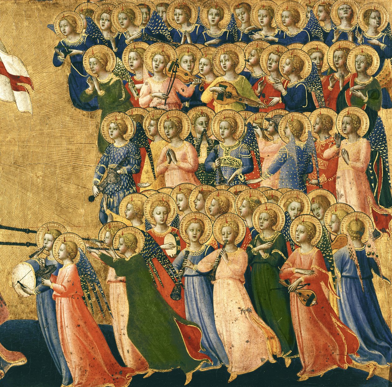 Kristus kirkastettu taivaan hovissa, yksityiskohta musiikkienkeleistä oikealta, 1419-35 (tempera paneelissa) (yksityiskohta 4052) tekijältä Fra Angelico