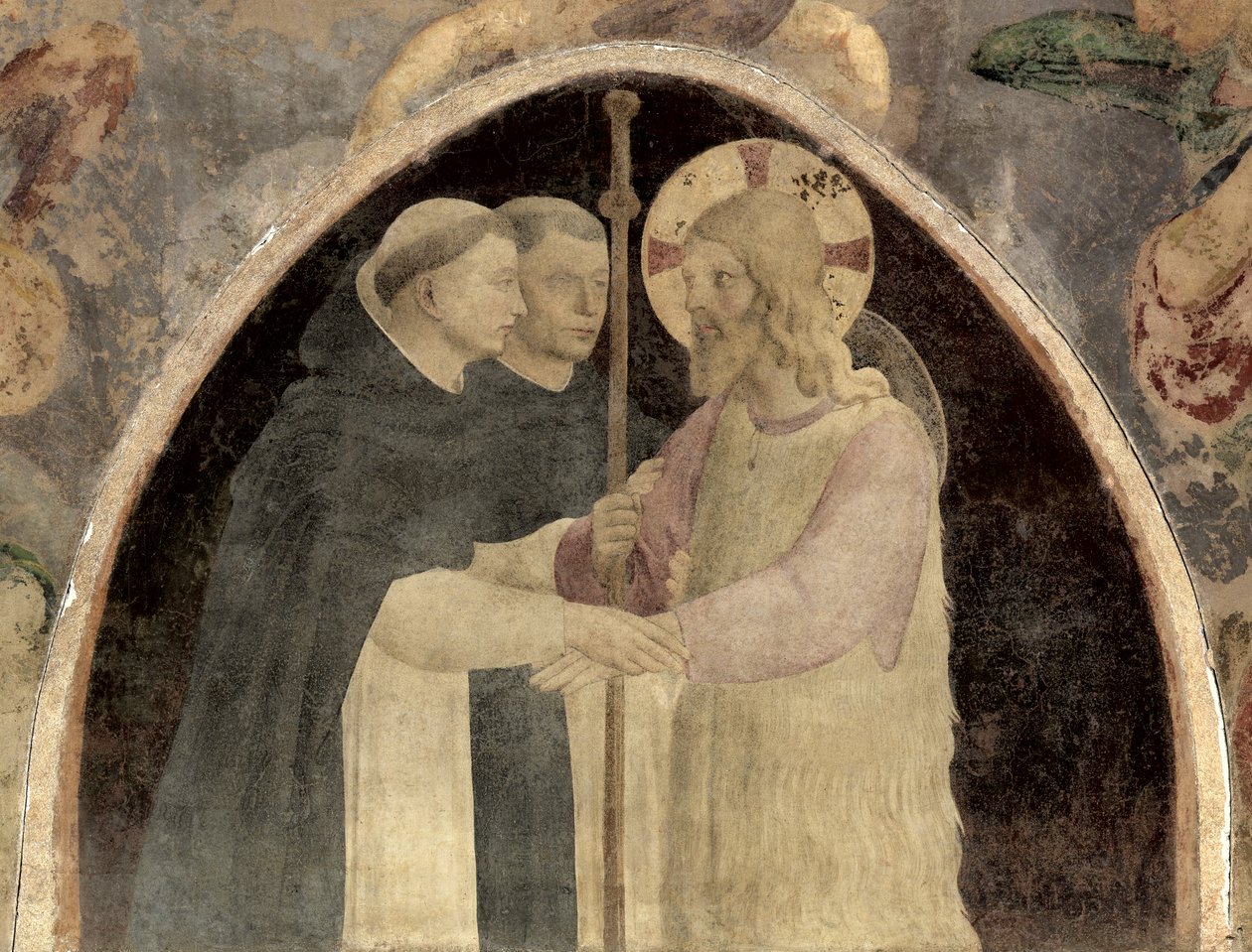 Kristus toivottaa tervetulleeksi kaksi dominikaanimunkkia, fresko, kuva 78936:sta tekijältä Fra Angelico