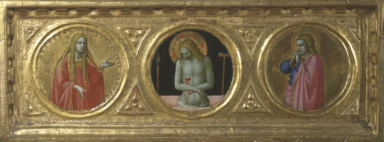 Kristus surujen miehenä pyhän Magdalan Marian ja evankelista Johannes pyhänä rinnalla tekijältä Fra Angelico