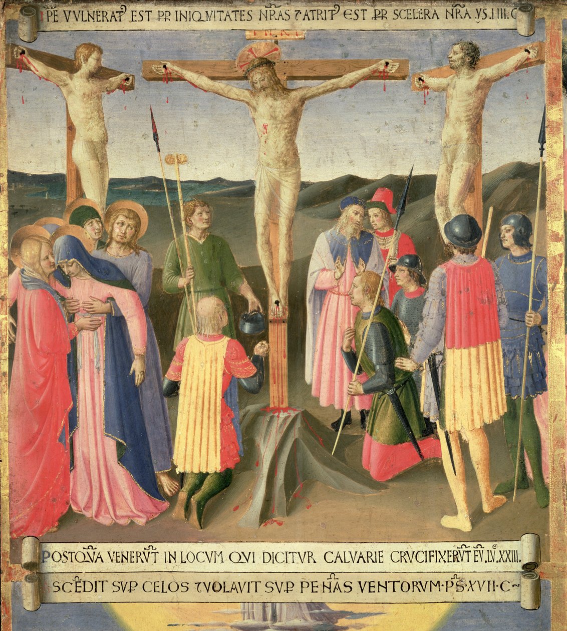 Kristus ristillä kahden varkaan välissä, yksityiskohta Santissima Annunziatan hopeavaraston neljästä paneelista, n. 1450-1453 (tempera paneelissa) tekijältä Fra Angelico