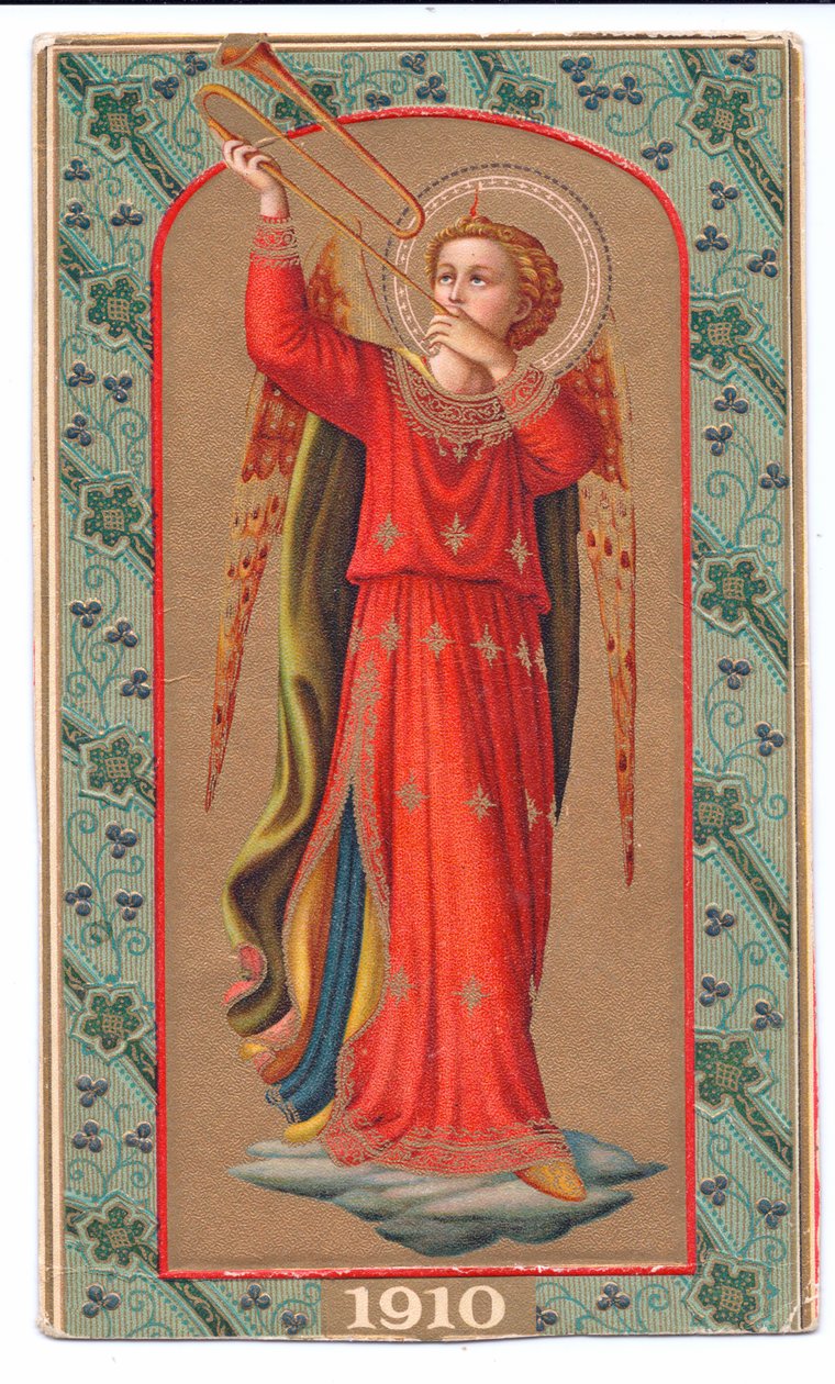 Värilitografia fra angelico enkeli soittaa trumpettia, n.1910. tekijältä Fra Angelico