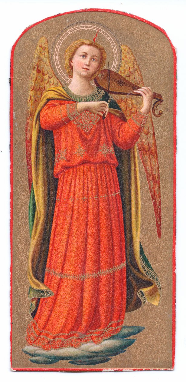 Väriliitopaino fra angelico enkeli soittaa viulua, noin 1910. tekijältä Fra Angelico