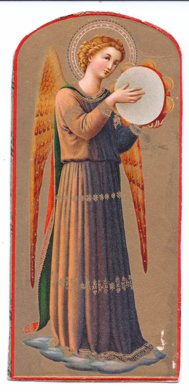 Värilitopaino fra angelico enkeli soittaa tamburiinia, n. 1910. tekijältä Fra Angelico