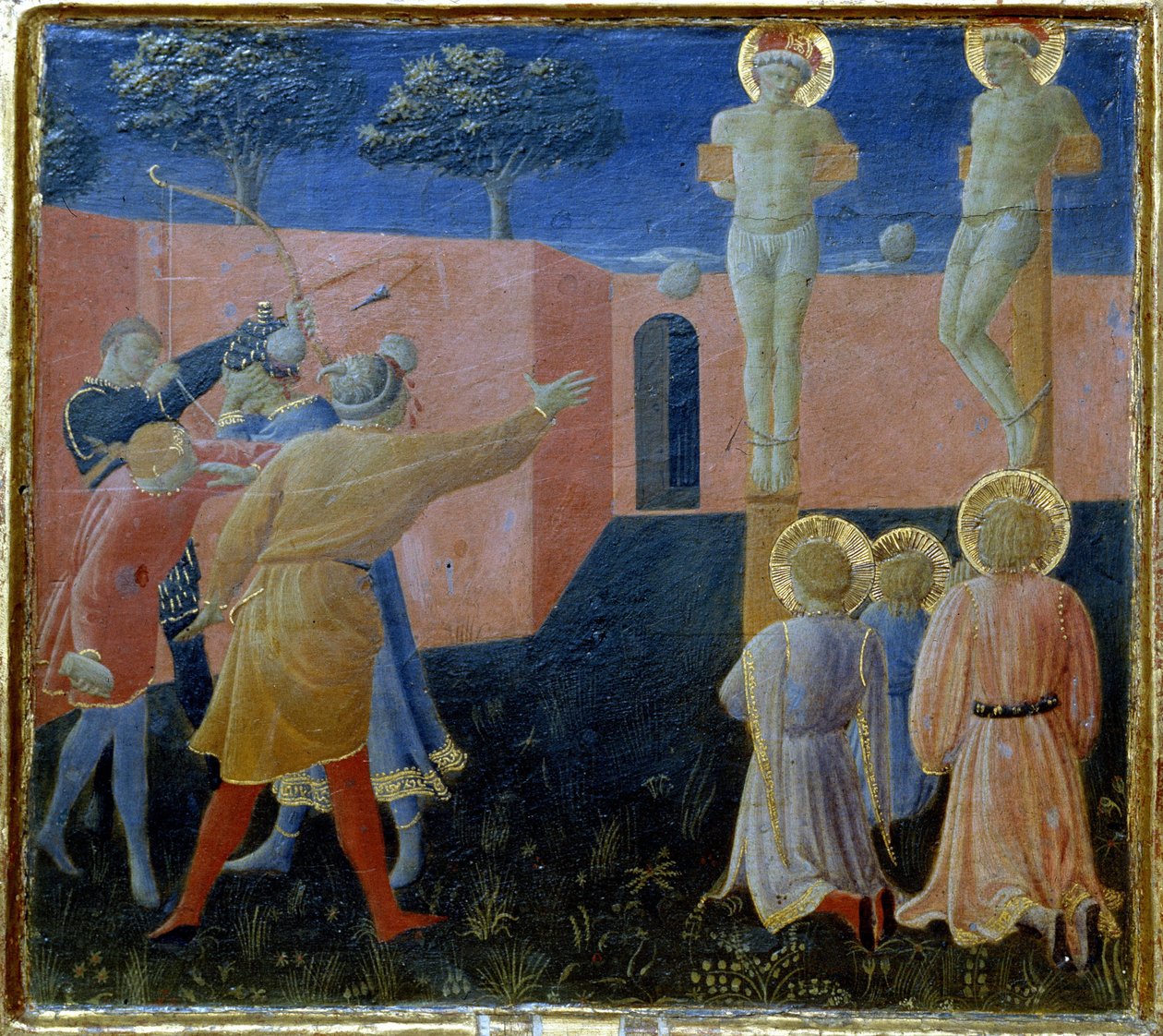 Pyhän Cosmon ristiinnaulitseminen ja kivittäminen tekijältä Fra Angelico
