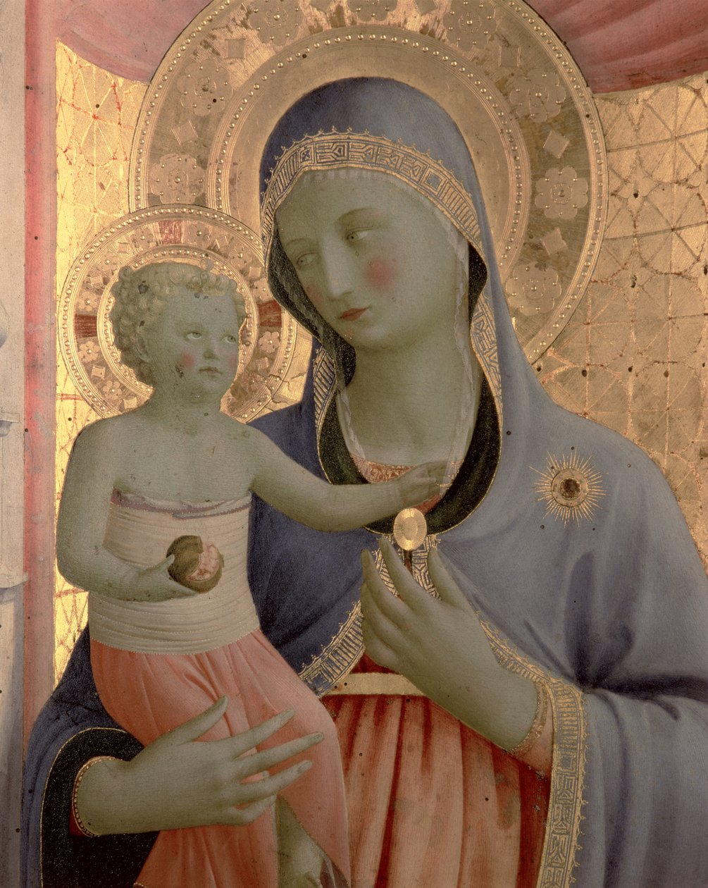 Yksityiskohta Neitsyt ja lapsi Annalenan alttaritaulusta, vuoden 1434 jälkeen, tempera paneelille. tekijältä Fra Angelico