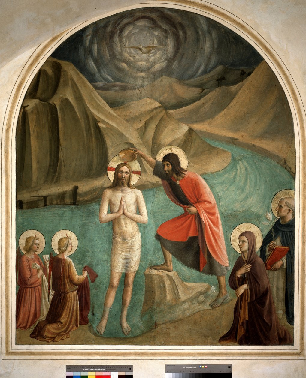 Pyhän Johannes Kastajan Kristuksen kaste - fresko Guido di Pietro tekijältä Fra Angelico