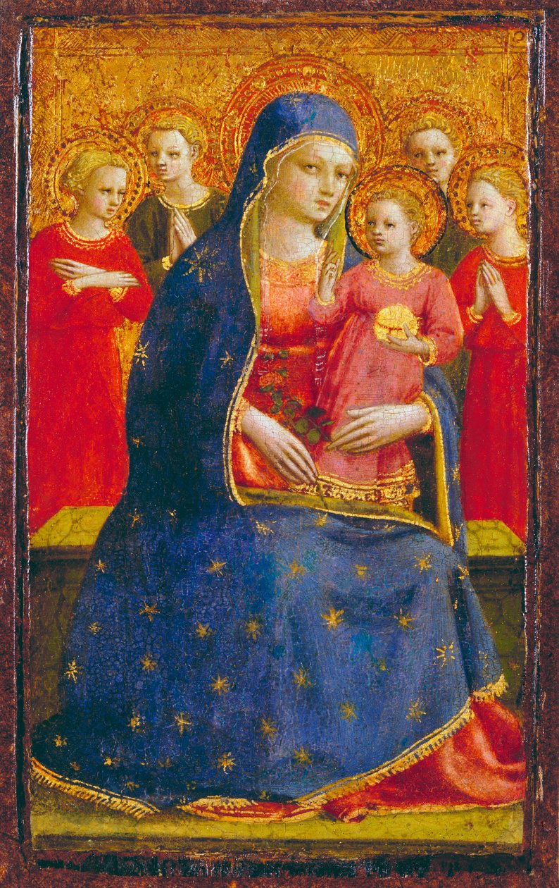 Madonna ja lapsi enkelien kanssa, n. 1425 (tempera ja kulta paneelissa) tekijältä Fra Angelico