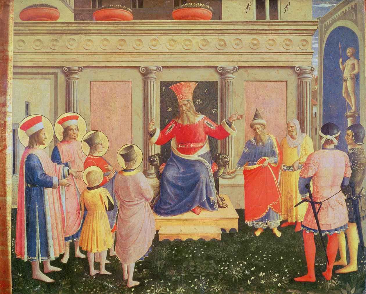 Pyhät Cosmas ja Damian sekä heidän veljensä prokonsuli Lysiaksen edessä, San Marcon alttaritaulun predellasta, 1438-40 (tempera paneelissa) tekijältä Fra Angelico