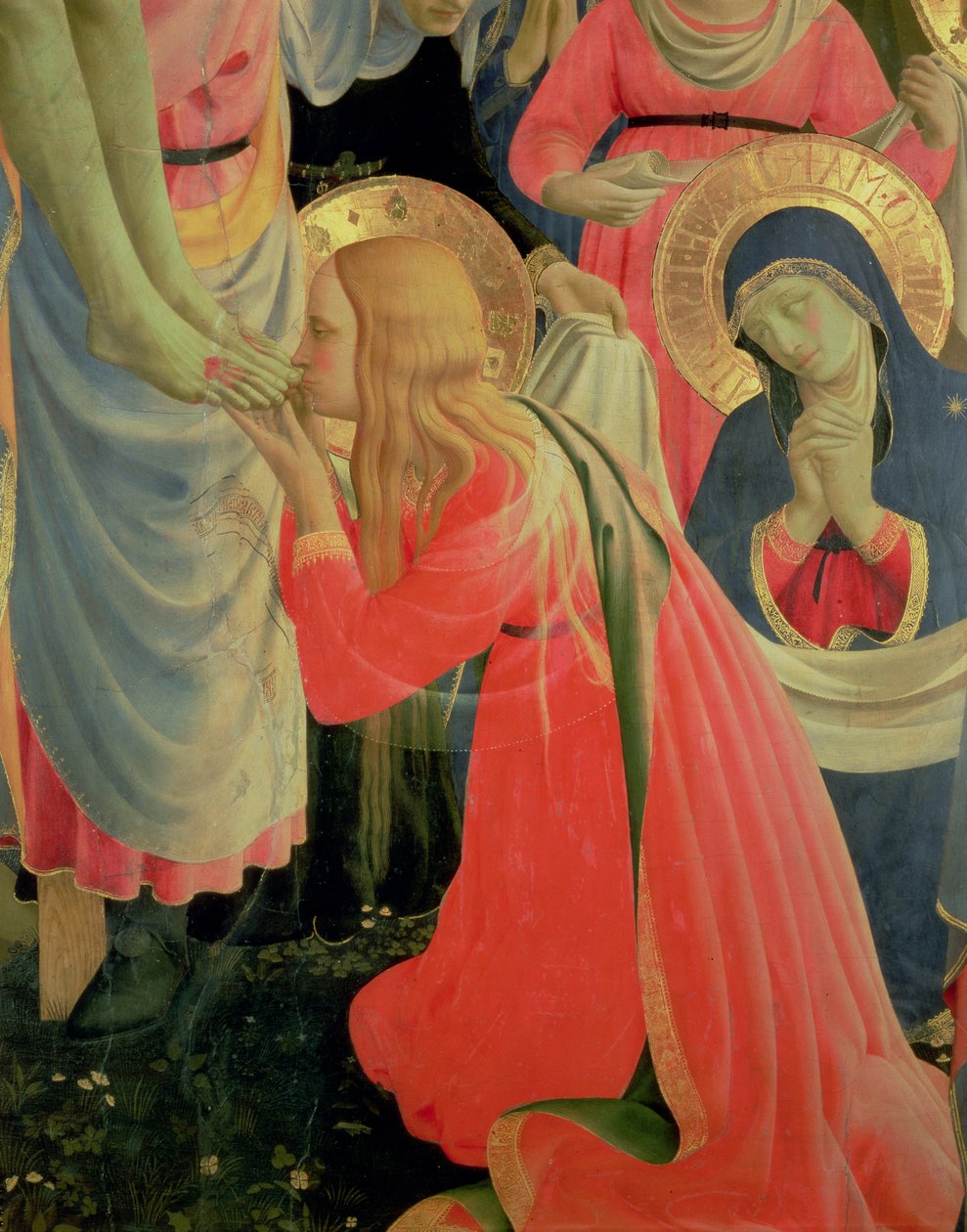 Santa Trinitan alttaritaulu, yksityiskohta Maria Magdaleenasta, n.1434 tempera ja kulta paperille. tekijältä Fra Angelico