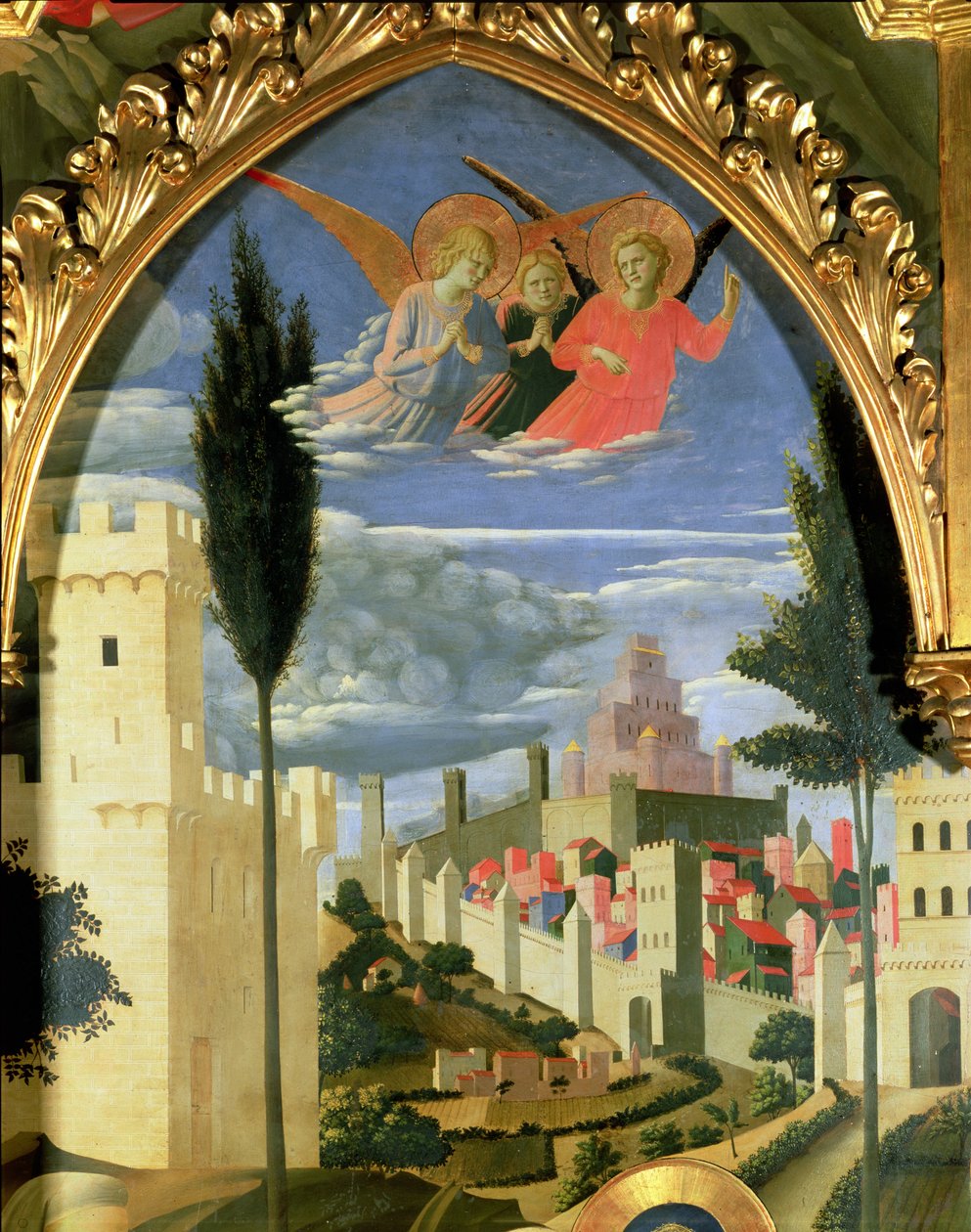 Santa Trinitan alttaritaulu, yksityiskohta surevista enkeleistä, n.1434, tempera ja kultaa paneelille. tekijältä Fra Angelico