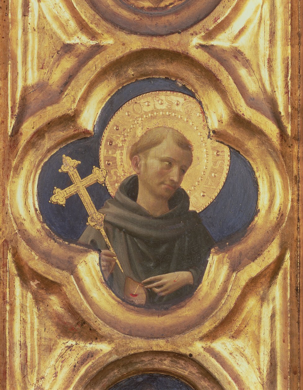 Santa Trinitan alttaritaulu, Pyhän Fransiskuksen pään yksityiskohta, n.1434, tempera ja kulta paneelille. tekijältä Fra Angelico