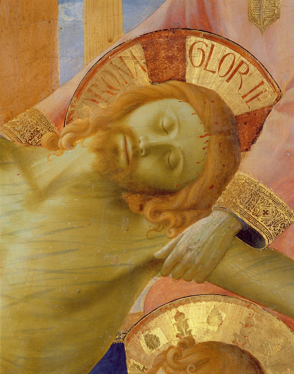 Santa Trinitan alttaritaulu, yksityiskohta kuolleen Kristuksen päästä, n.1434, tempera ja kultaa paneelilla. tekijältä Fra Angelico