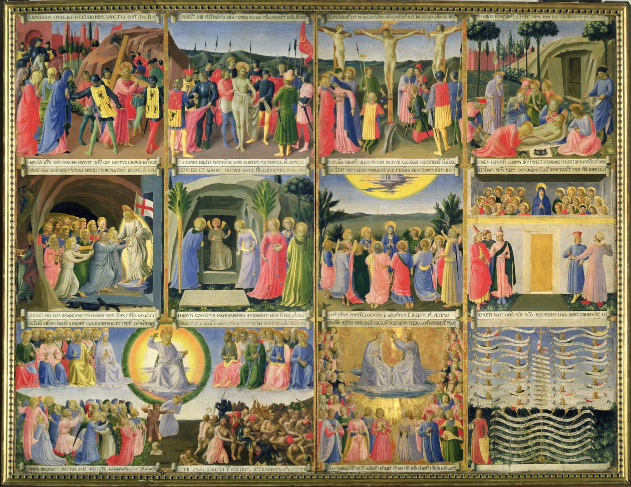 Kohtauksia Kristuksen kärsimyksestä ja viimeisestä tuomiosta, alunperin hopeakaapin laatikot, n. 1450-53 (tempera paneelissa) (katso myös 98902-6) tekijältä Fra Angelico
