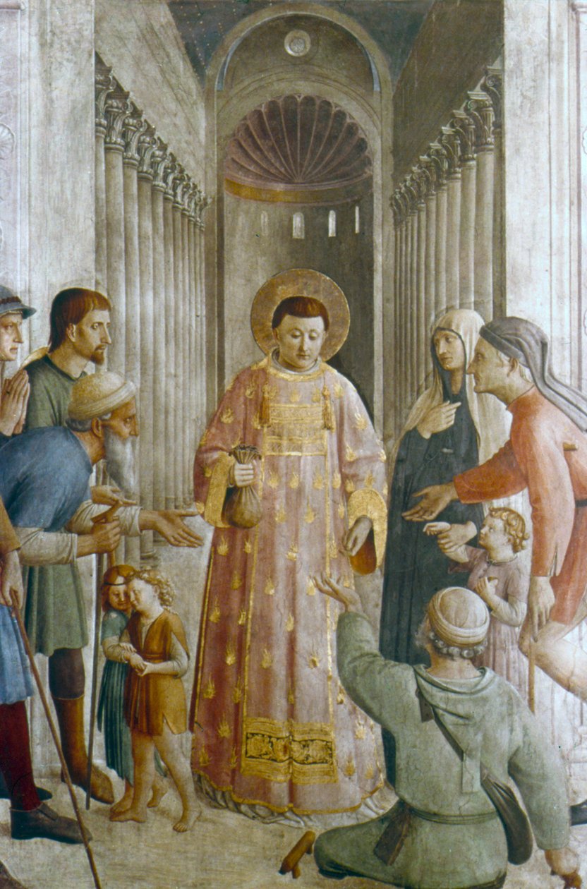 St Laurence jakaa almuja köyhille, 1400-luvun puoliväli tekijältä Fra Angelico