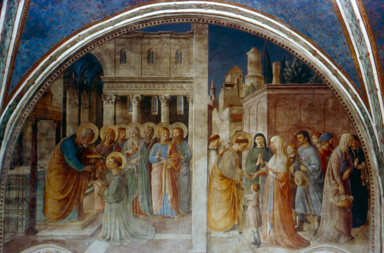 Pyhä Pietari vihkii Pyhän Tapanin diakoniksi, 1400-luvun puoliväli tekijältä Fra Angelico