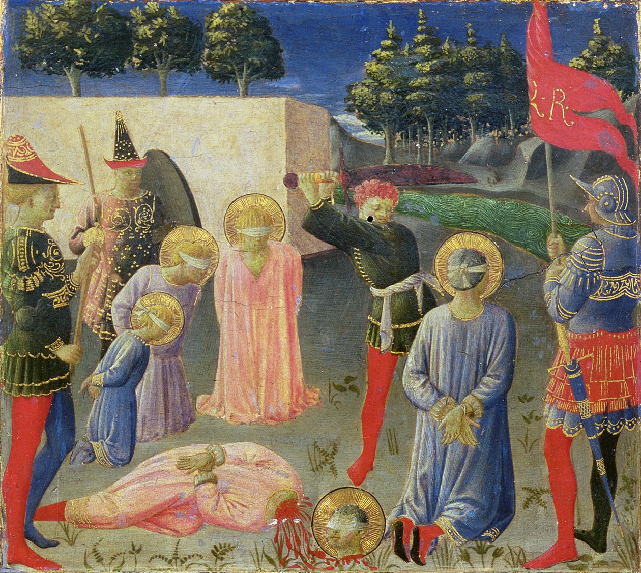 Pyhän Kosman ja Pyhän Damianuksen mestaus, Annalenan alttaritaulun predella, n. 1434 (tempera paneelissa) tekijältä Fra Angelico