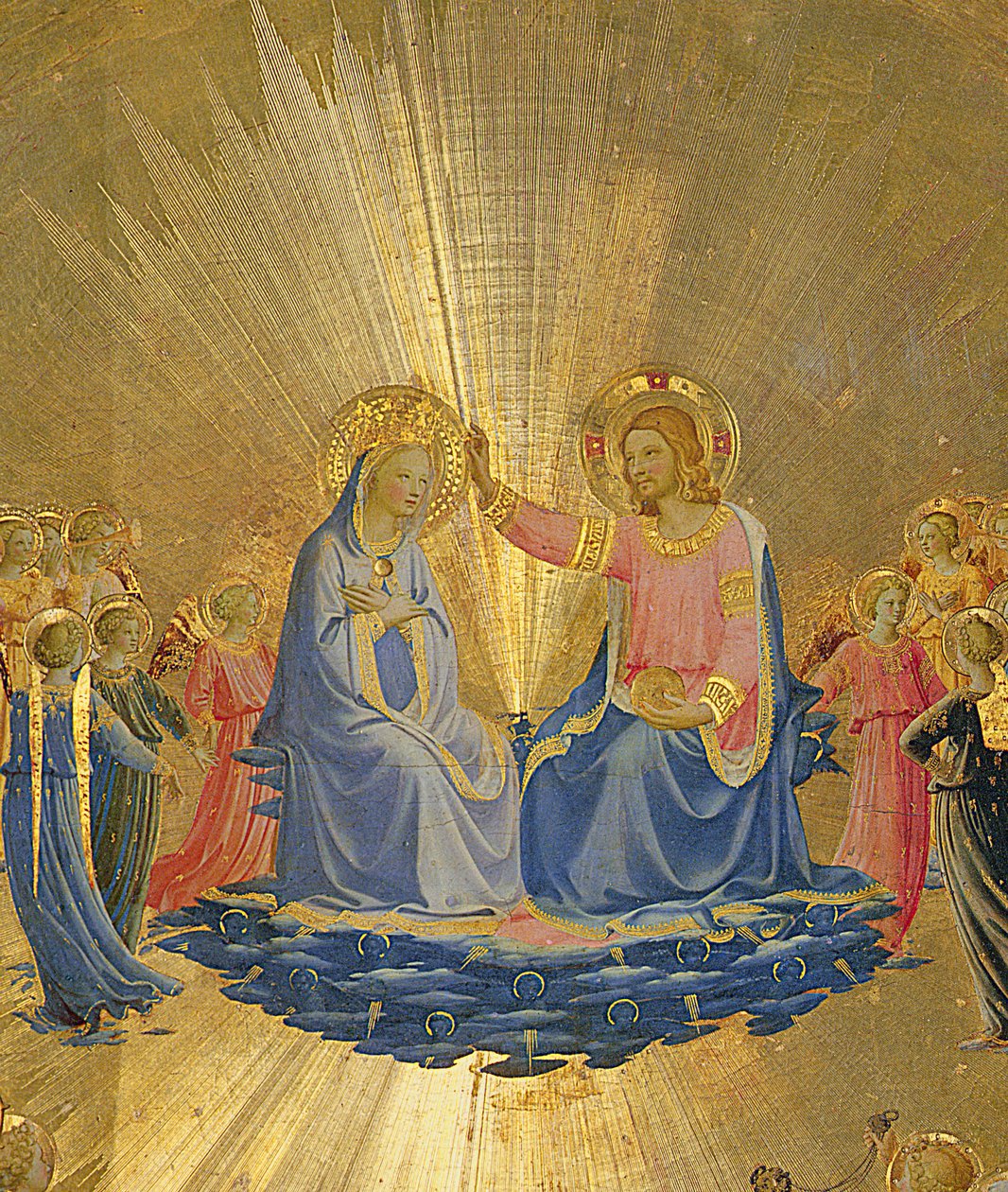 Neitsyen kruunaus, n. 1440 (tempera taulussa) (keskikohta 49984) tekijältä Fra Angelico