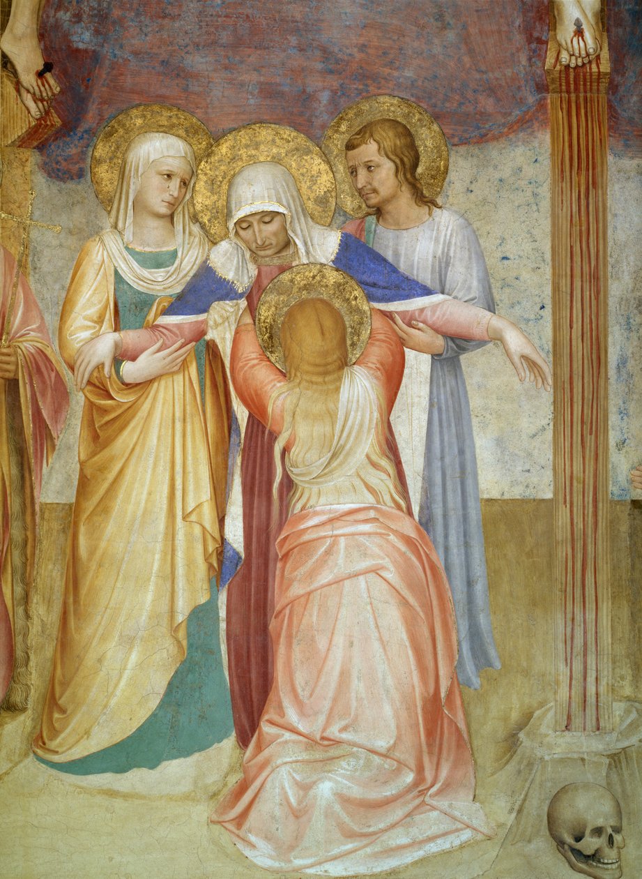 Ristiinnaulitseminen, yksityiskohta Neitsyt Mariasta ja palvelijoista luvun huoneesta, fresko vuodelta 1441-42. tekijältä Fra Angelico