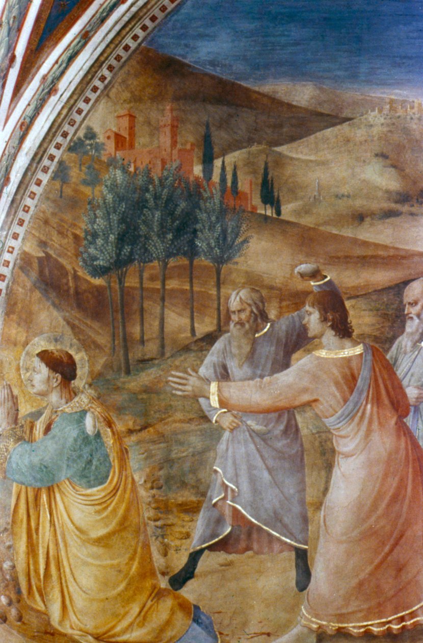 Pyhän Stefanoksen kivittäminen, 1400-luvun puoliväli tekijältä Fra Angelico