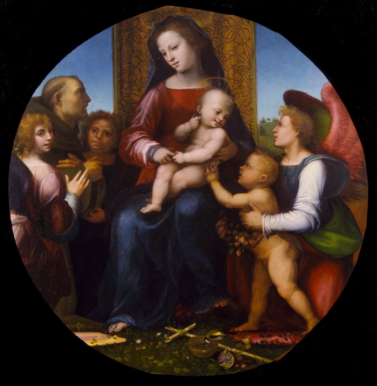 Fra Bartolommeolle omistettu - Neitsyt ja lapsi sekä Johannes Kastajan, Pyhän Fransiskuksen ja kolmen enkelin lapsi, n. 1510, K148. tekijältä Fra Bartolomeo