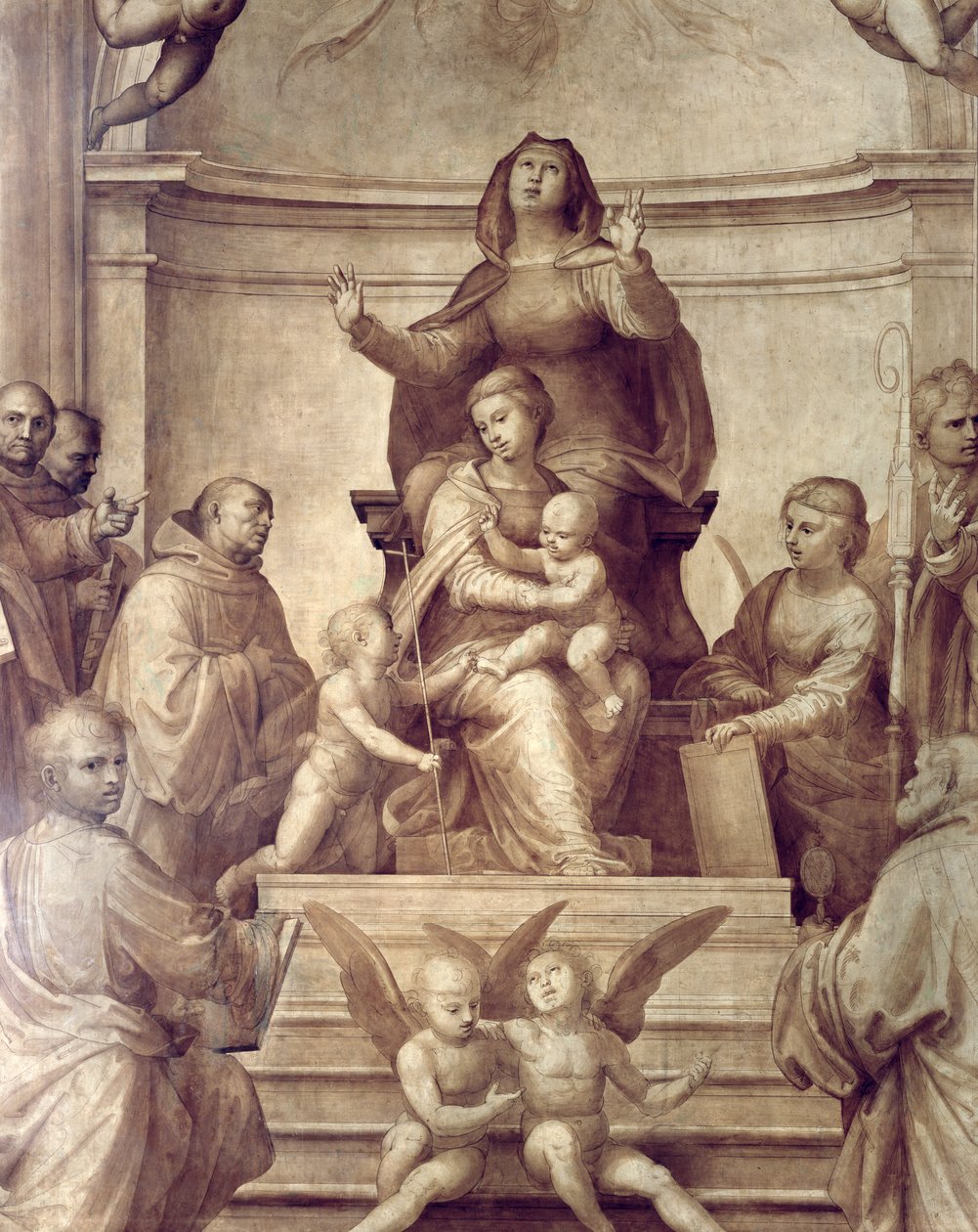 Suuren neuvoston alttaritaulu, yksityiskohta, joka kuvaa Sacra Conversazione, 1510 öljy paneelille, yksityiskohta 94753 ks. myös 94718-21. tekijältä Fra Bartolommeo