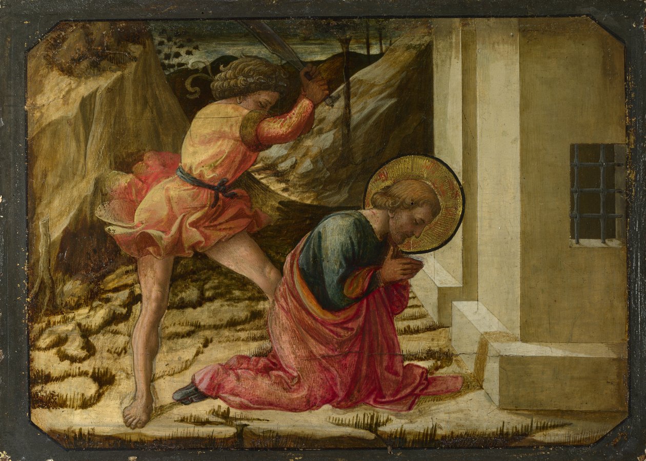 Pyhän Jaakob Suuren Predellan mestaus Pistoia Santa Trinitàn alttaritaulun paneeli, 1455-1460 tekijältä Fra Filippo Lippi