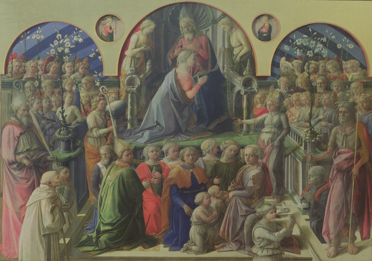 Neitsyt Marian kruunajaiset pyhimysten ja enkelien kanssa, 1441-47 (tempera paneelille). tekijältä Fra Filippo Lippi