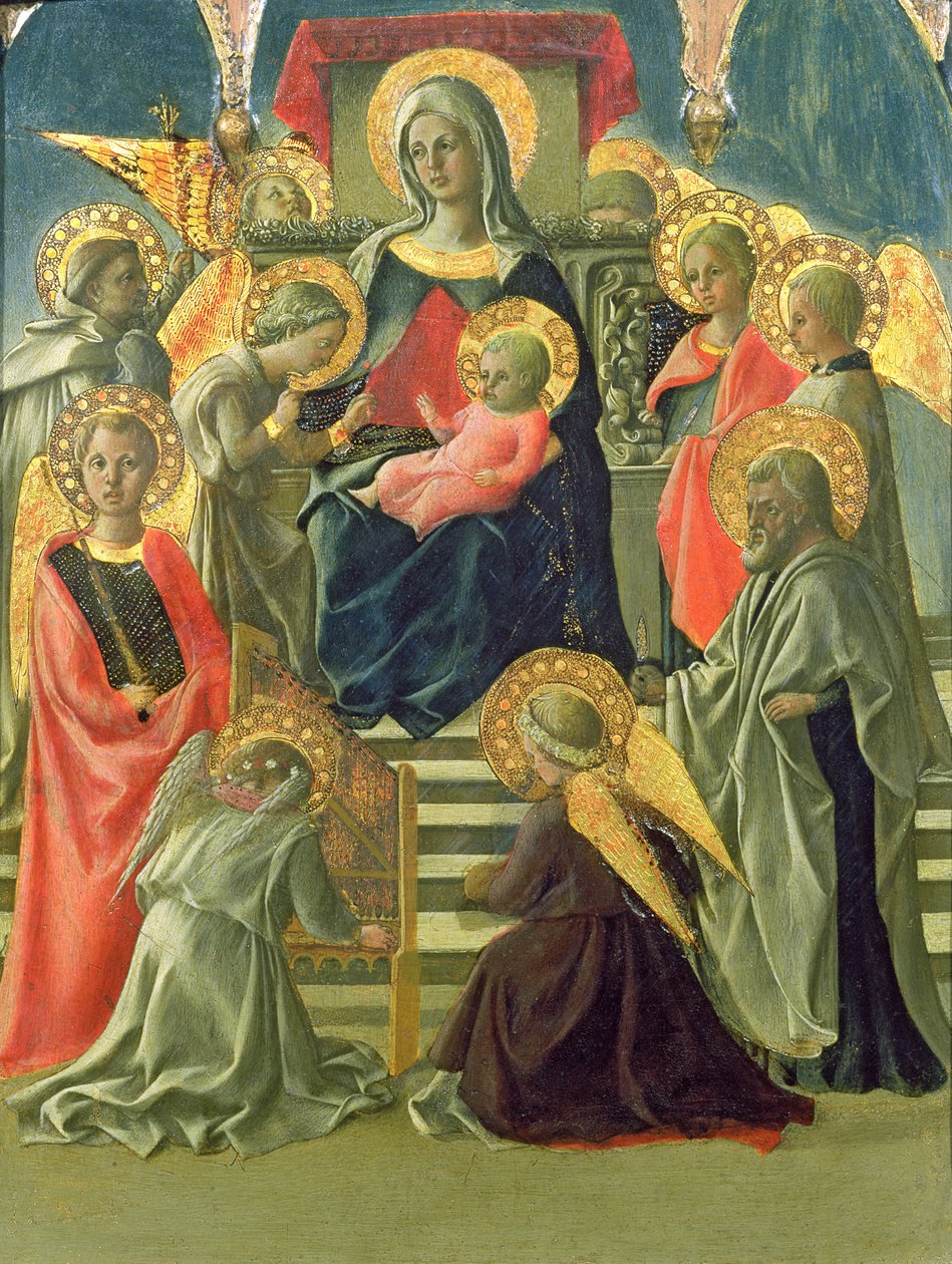 Madonna ja lapsi valtaistui enkelien ja pyhien kanssa (tempera paneelissa) (katso myös 63779) tekijältä Fra Filippo Lippi