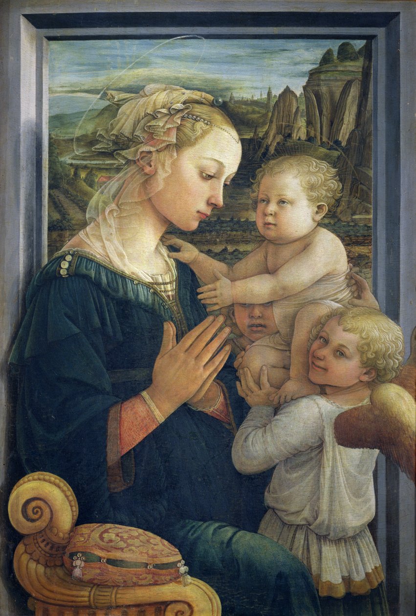 Madonna ja lapsi enkelien kanssa, n. 1455 (tempera paneelissa) tekijältä Fra Filippo Lippi