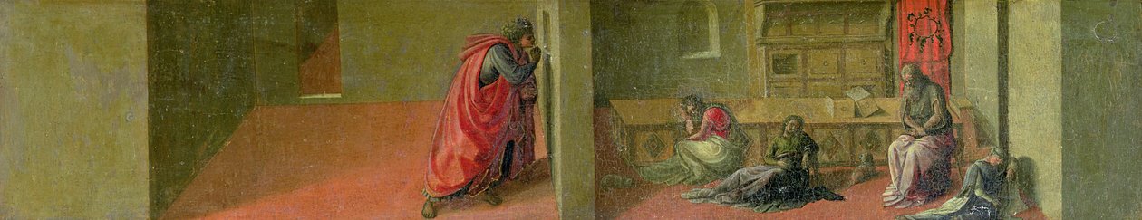 Pyhä Nikolaus lahjoittaa perinnöllään kolme köyhää neitoa (Martellin kappelissa) (paneeli) tekijältä Fra Filippo Lippi