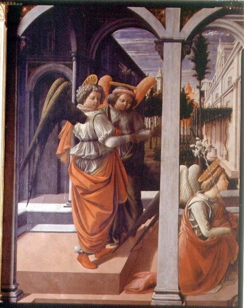 Ilmoitus, yksityiskohta kahdesta enkelistä tekijältä Fra Filippo Lippi