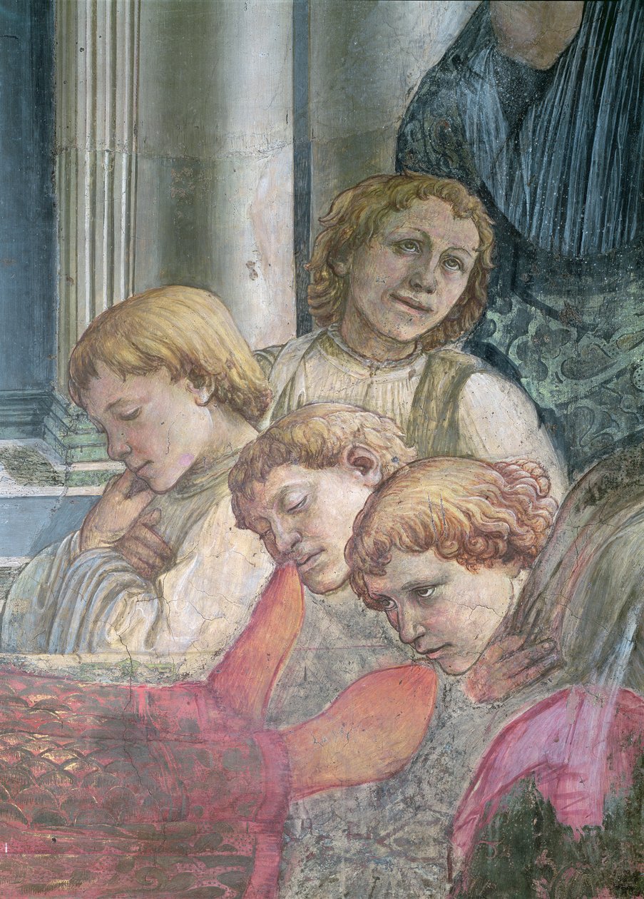 Pyhän Tapanin reliikkien juhlat yksityiskohta kuorolaisista, 1452-66 fresko ks. myös 63780 & 63782. tekijältä Fra Filippo Lippi