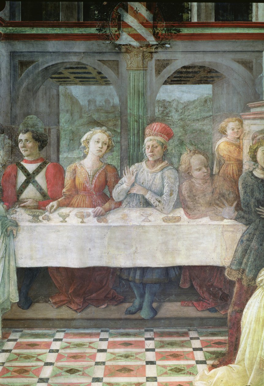 Herodeksen juhla: yksityiskohta keskipöydän hahmoista fresko ks. myös 60431 & 60432. tekijältä Fra Filippo Lippi