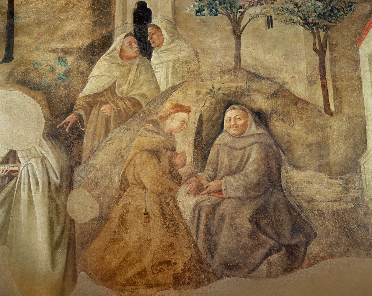Karmeliittasäännön uudistus, yksityiskohta neljästä karmeliittamunkista, n.1422 fresko yksityiskohta vuodelta 94764. tekijältä Fra Filippo Lippi