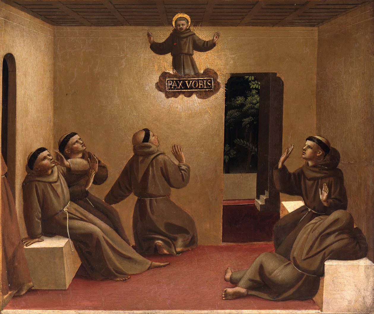 Pyhän Franciscuksen ilmestyminen Arlesissa Kohtauksia pyhän Franciscus Assisilaisen elämästä, noin 1429 tekijältä Fra Giovanni Angelico da Fiesole