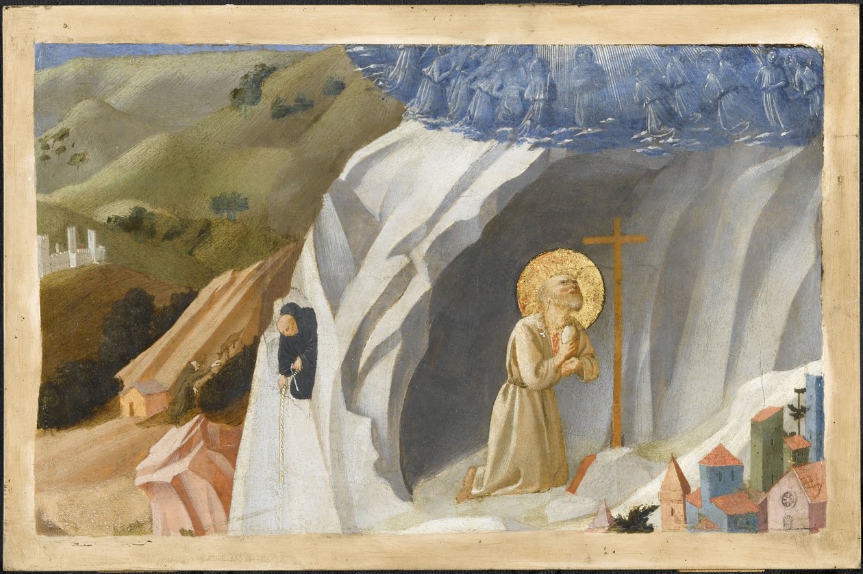 Pyhä Benedictus kiusattu erämaassa, 1430 tekijältä Fra Giovanni Angelico da Fiesole