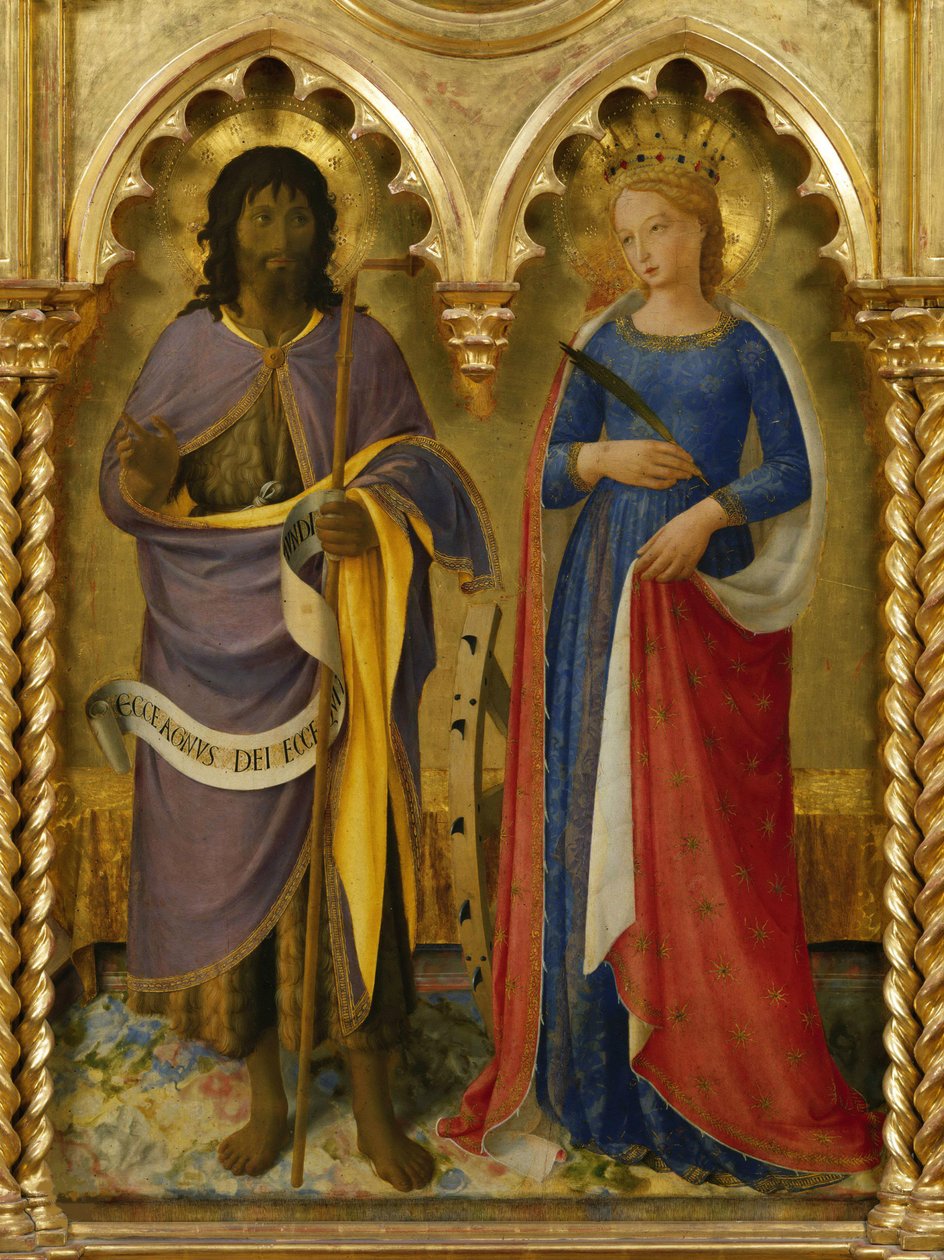 Pyhä Johannes Kastaja ja Pyhä Katariina Aleksandrialainen Perugian alttaritaulusta, n. 1437. tekijältä Fra Giovanni Angelico da Fiesole