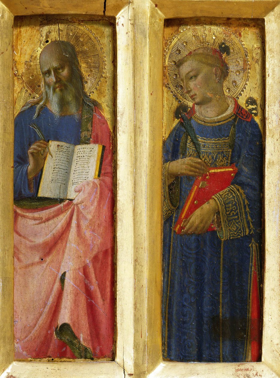 Pyhä Johannes Evankelista ja Pyhä Stefanus Perugian alttaritaululta, noin 1437. tekijältä Fra Giovanni Angelico da Fiesole