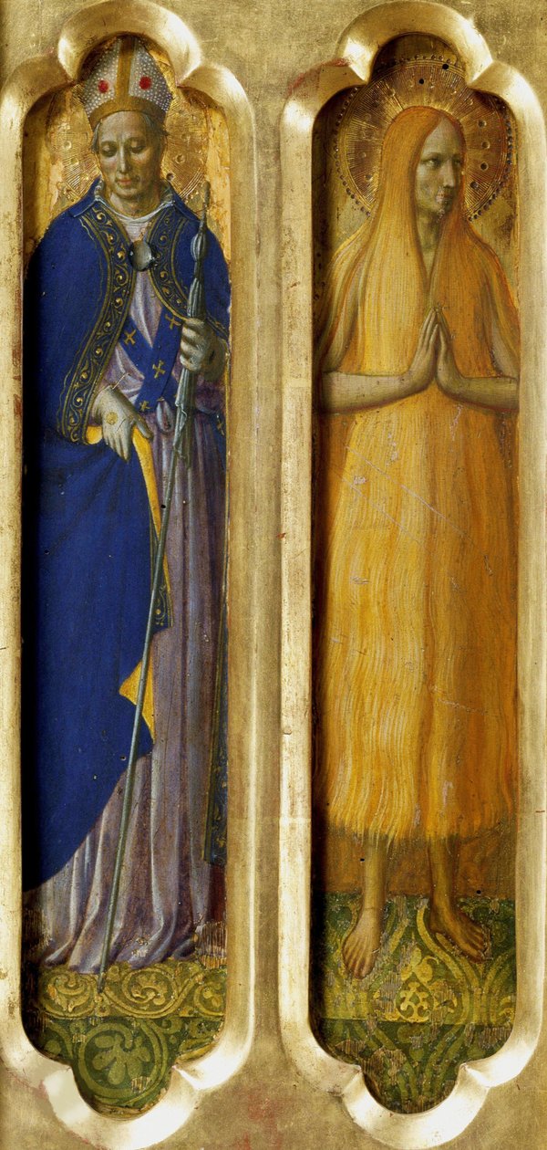 Pyhät Louis Toulouse ja Maria Egyptiläinen Perugian alttaritaulusta, noin 1437. tekijältä Fra Giovanni Angelico da Fiesole