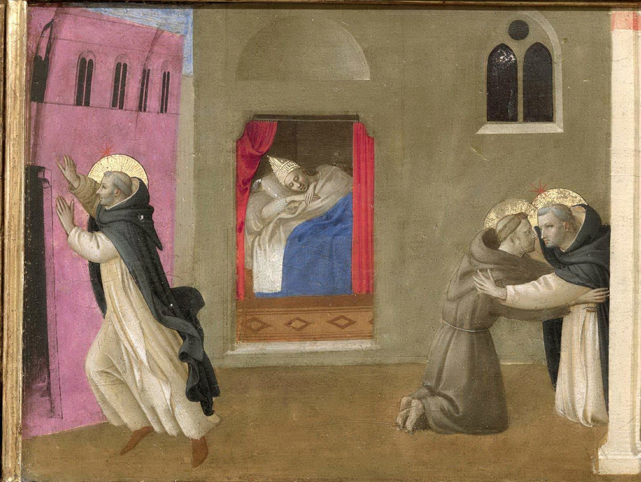 Paavi Innocentius III:n unelma. Cortona Polyptych -yksityiskohta predellasta, n. 1437. tekijältä Fra Giovanni Angelico da Fiesole