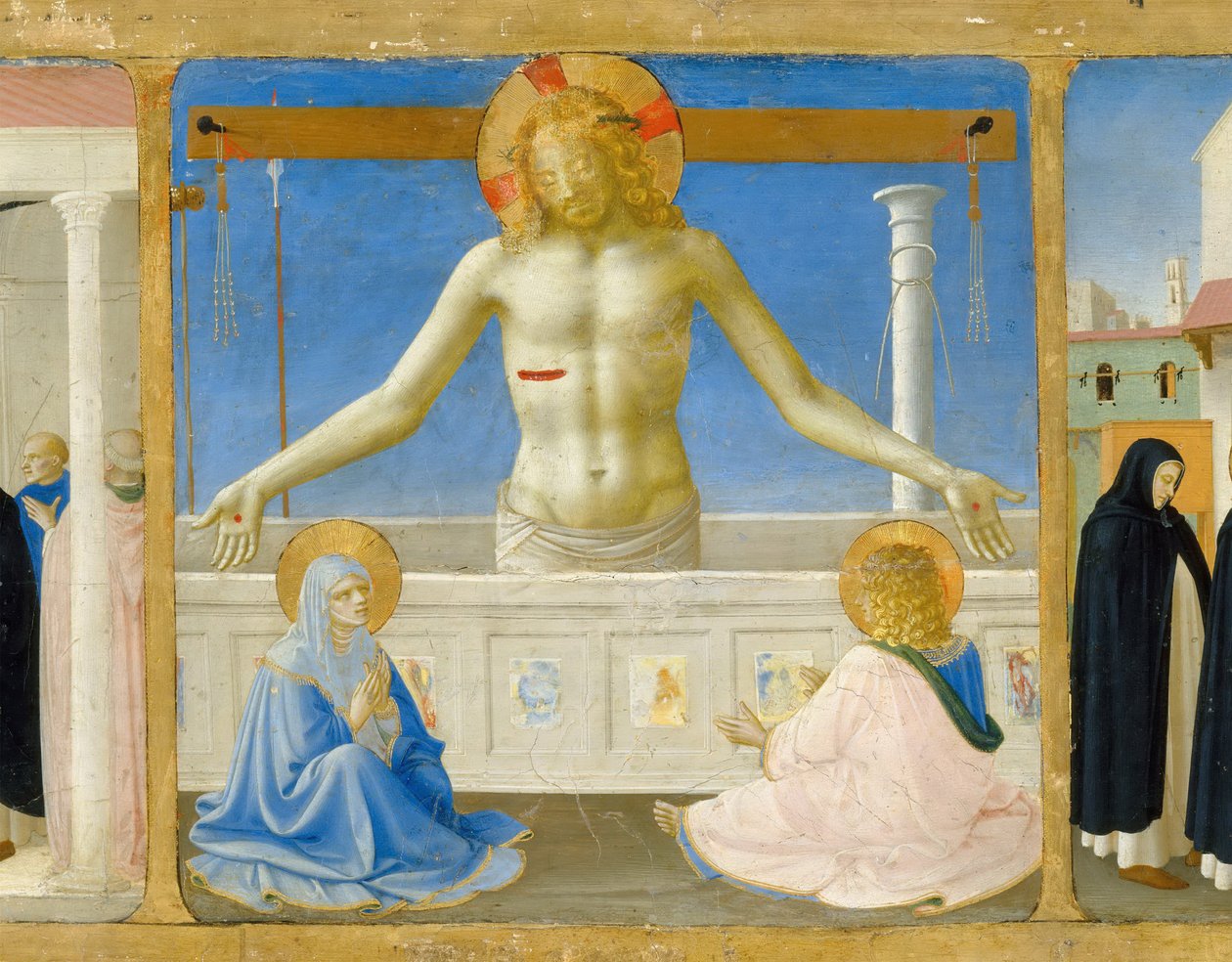 Retaabulin ylösnousemus Predella Neitsyen kruunaus, n. 1430 tekijältä Fra Giovanni Angelico da Fiesole