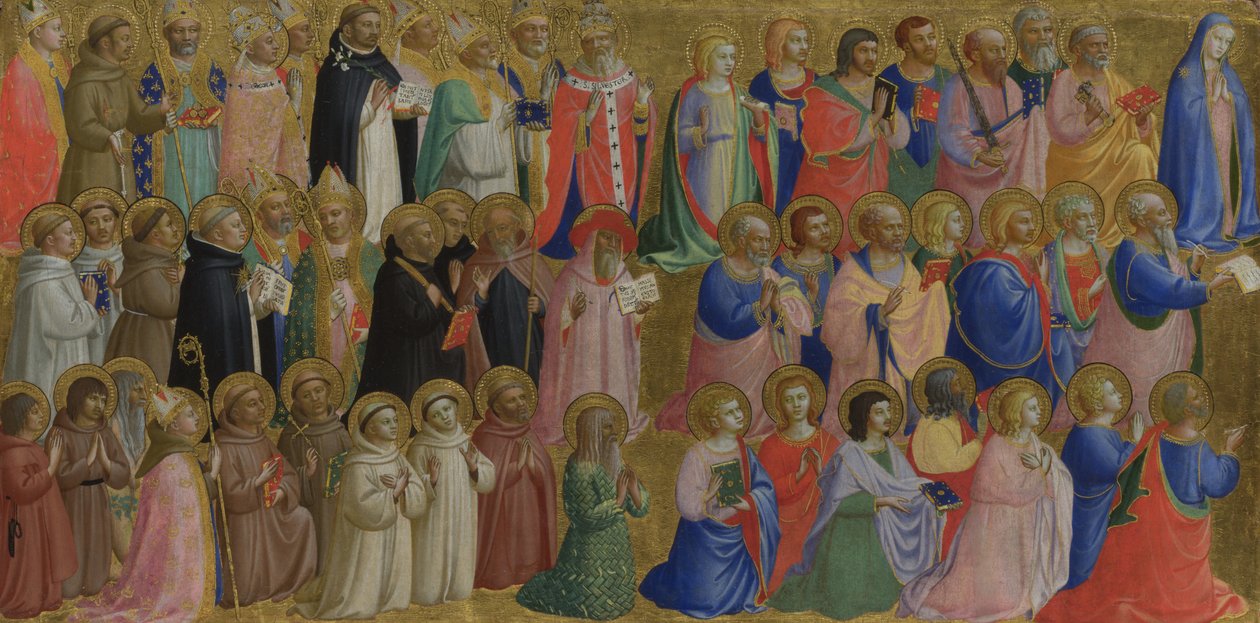 Neitsyt Maria apostolien ja muiden pyhien kanssa -paneeli Fiesole San Domenico -alttaritaulusta, n. 1423-1424 tekijältä Fra Giovanni Angelico da Fiesole